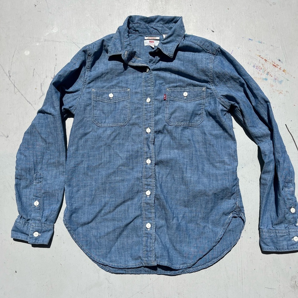 Women's Levi's Shirt Blue Denim Solid XS Chore Ranch Classic Western Work